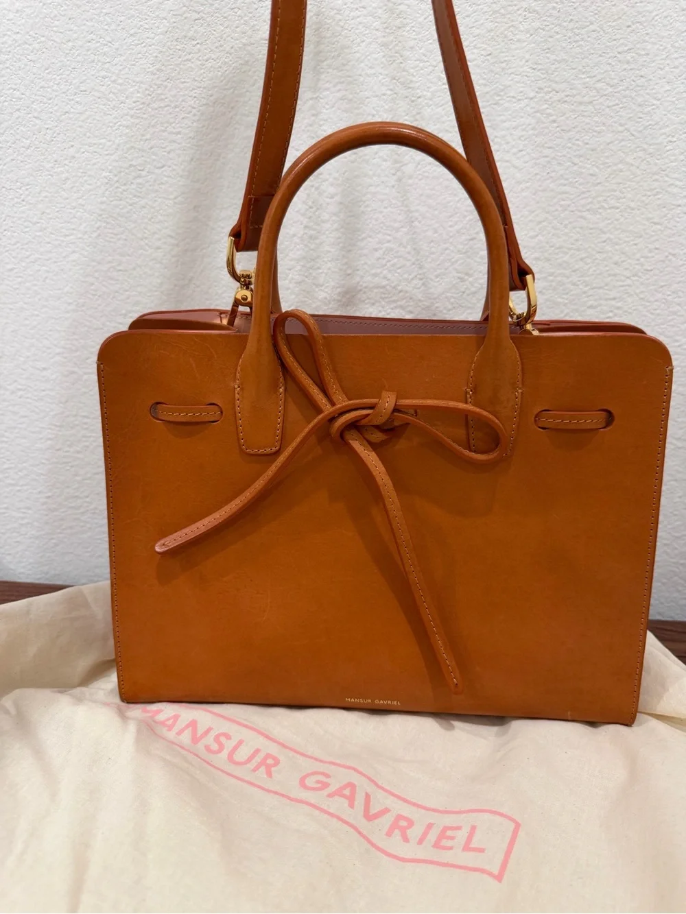 Mansur Gavriel Tan Leather Satchel with Front Tie